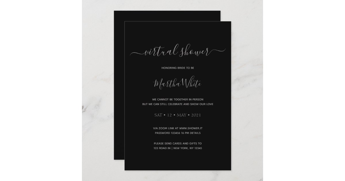 Elegant Minimal Black Silver Virtual Bridal Shower Invitation | Zazzle