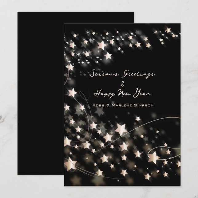 Elegant Minimal Black Stars Seasons & New Years Holiday Card (Front/Back)