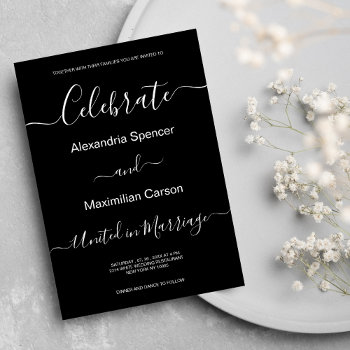 Elegant Minimal Black White Calligraphy Wedding In Invitation by girly_paradise at Zazzle