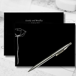 Elegant Minimal Black White Floral Return Address Envelope