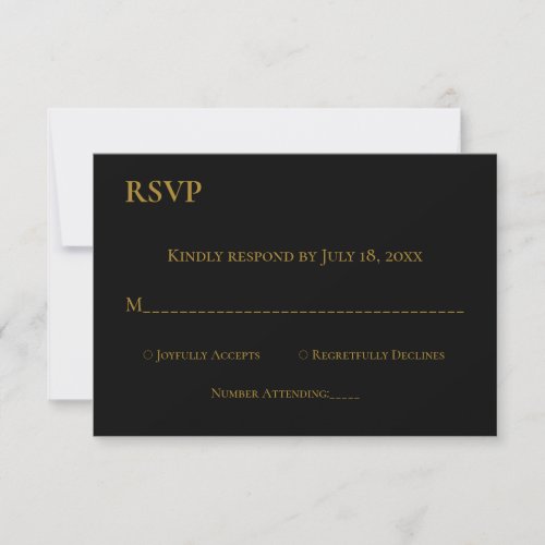Elegant Minimal Black White Gold Monogram Wedding RSVP Card