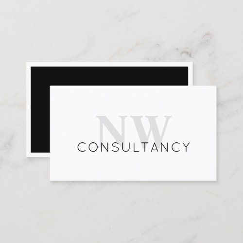 Elegant minimal black  white initials consultancy business card