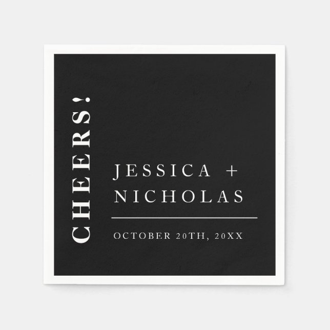 Elegant Minimal Black & White Modern Wedding Napkins (Front)