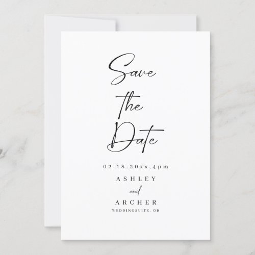 Elegant Minimal Black White Script  Save the Date Invitation