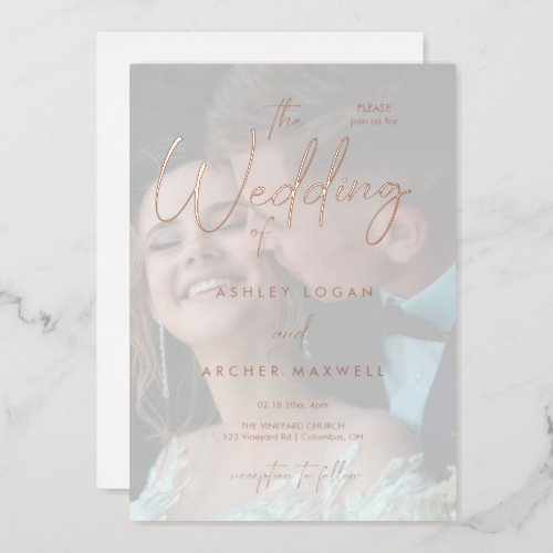 Elegant Minimal Black White Script Wedding  Foil I Foil Invitation