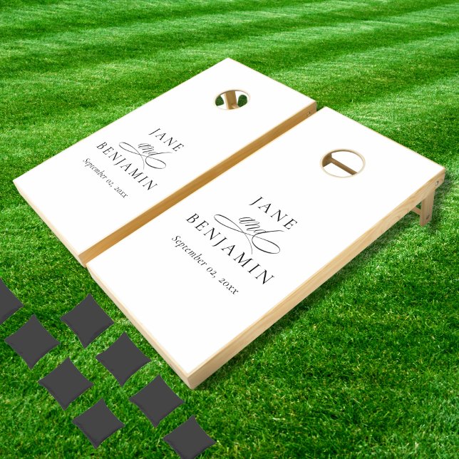Elegant Minimal Black & White Wedding Games (This minimalist cornhole set is a fun activity for guests at your wedding and a great keepsake)