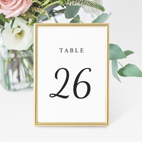 Elegant Minimal Black White Wedding Table Number