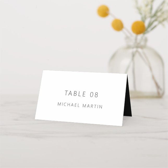 Elegant Minimal Black White Wedding Table Place Card (Front)