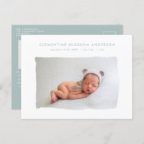 Elegant minimal blue birth announcement photo