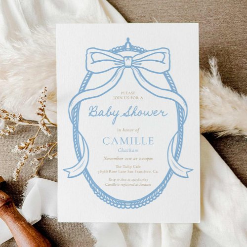 Elegant Minimal Blue Boy Baby Shower Invitation