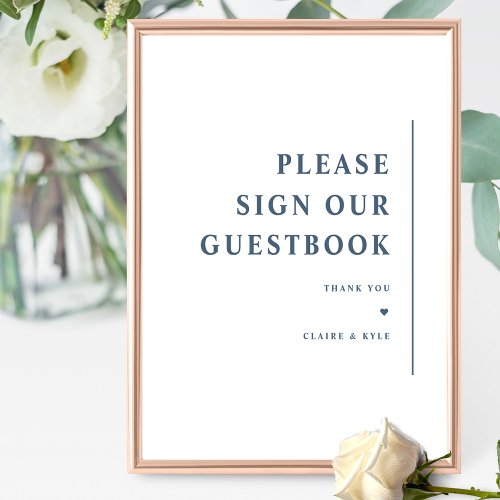 Elegant Minimal Blue Wedding Guest Book Sign