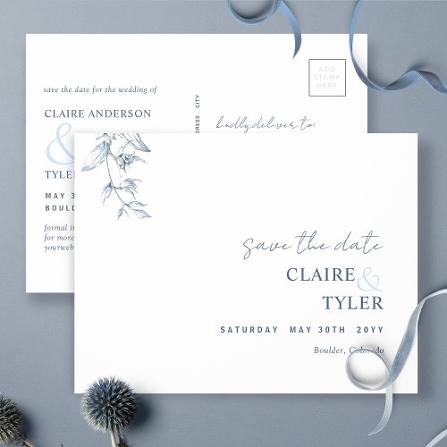 Elegant Minimal Blue Wedding Save The Date Postca Postcard