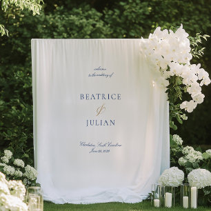 Elegant Minimal Blue White Wedding Welcome Banner Tapestry
