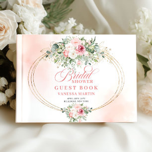 Elegant Minimal Blush Floral Gold Bridal GuestBook