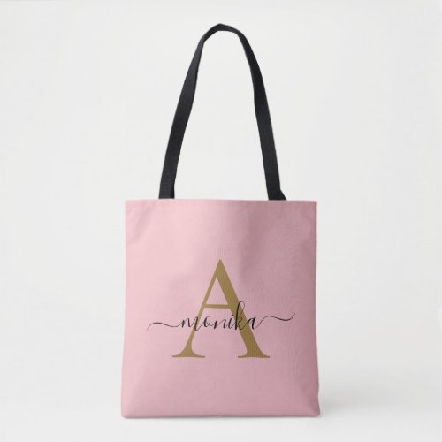 Elegant Minimal Blush Pink Gold Monogram Name Tote Bag