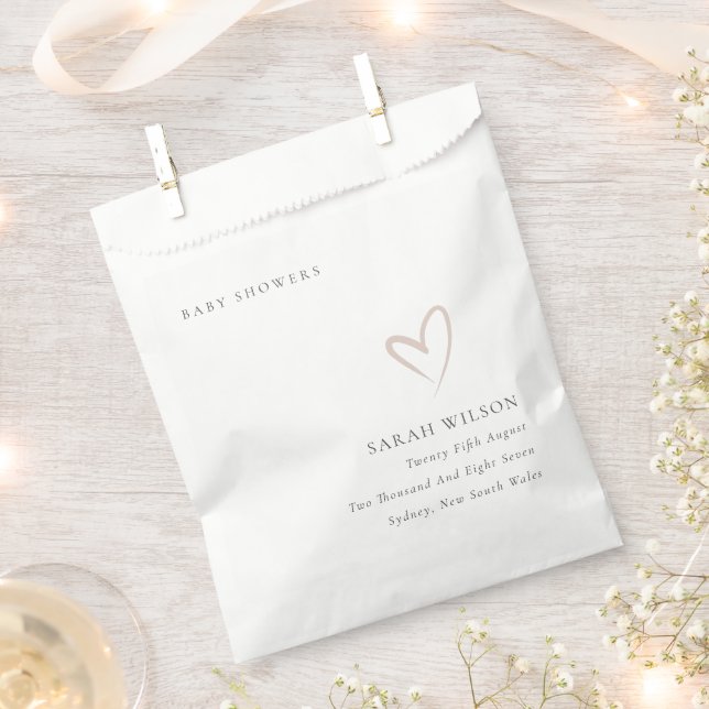 Elegant Minimal Blush Pink Heart Baby Shower Favor Bag (Clipped)
