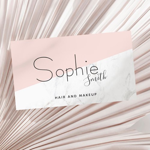 Elegant minimal blush pink marble hair  makeup business card