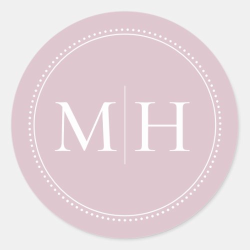 Elegant Minimal Blush Pink Monogram Dotted Border Classic Round Sticker