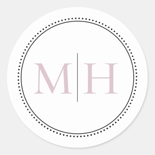 Elegant Minimal Blush Pink Monogram Dotted Border Classic Round Sticker