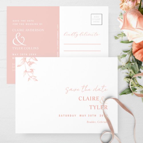 Elegant Minimal Blush Pink Wedding Save The Date Postcard