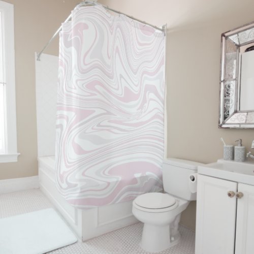 Elegant minimal blush pink  white marble look shower curtain