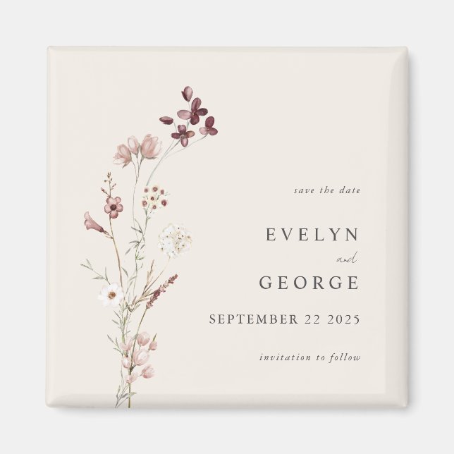 Elegant Minimal Boho Floral Wedding Save the Date Magnet (Front)
