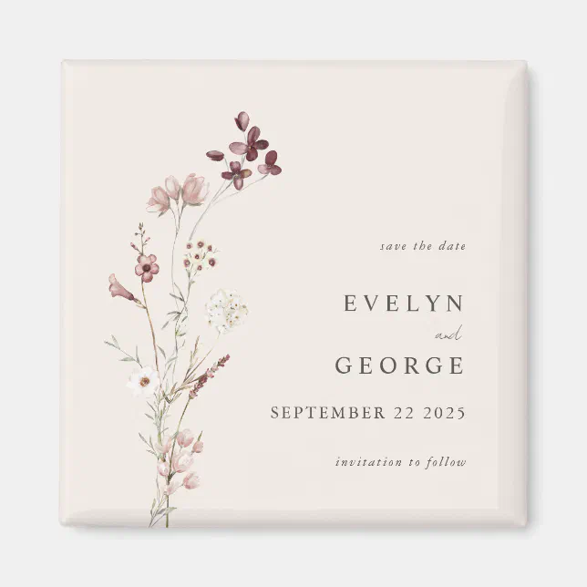 Elegant Minimal Boho Floral Wedding Save the Date Magnet | Zazzle
