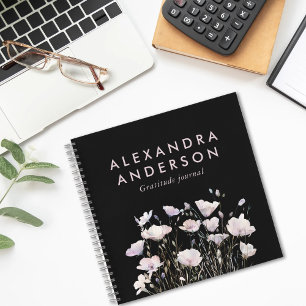 Elegant Minimal Boho Pink Wildflowers Watercolor Notebook