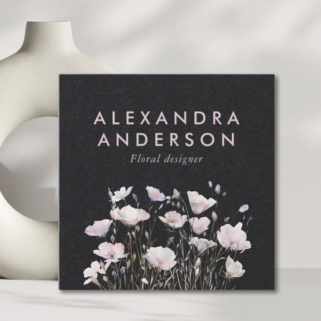 Elegant Minimal Boho Pink Wildflowers Watercolor Square Business Card (Elegant Minimal Boho Pink Wildflowers Watercolor Square Business Card)
