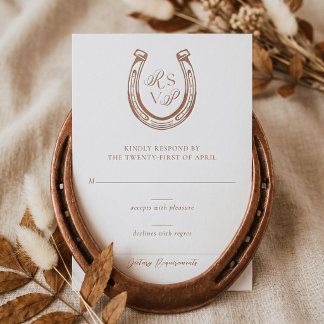 Elegant Minimal Boho Western Horseshoe Wedding Letterpress RSVP Cards