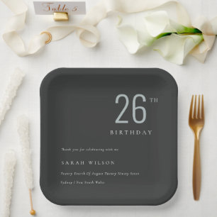 Elegant Minimal Bold Black Blue Any Age Birthday Paper Plates
