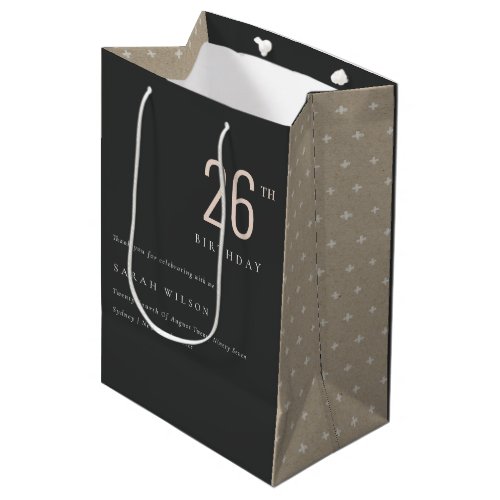 Elegant Minimal Bold Black Blush Any Age Birthday Medium Gift Bag