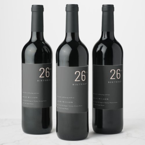 Elegant Minimal Bold Black Blush Any Age Birthday Wine Label