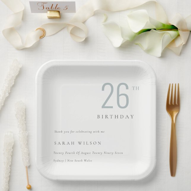 Elegant Minimal Bold  Dusky Blue Any Age Birthday Paper Plates (Wedding)
