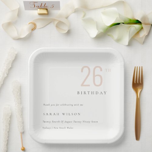 Elegant Minimal Bold  Dusky Blush Any Age Birthday Paper Plates