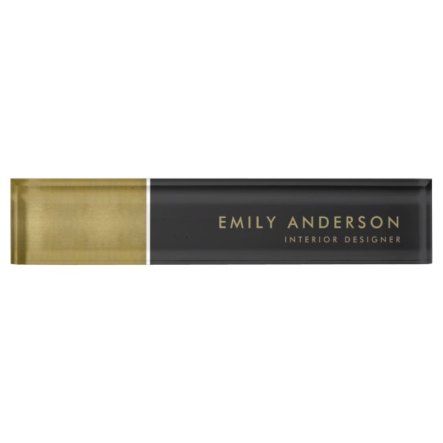 ELEGANT MINIMAL BOLD FAUX GOLD BLACK STRIPS DESK NAME PLATE (Front)