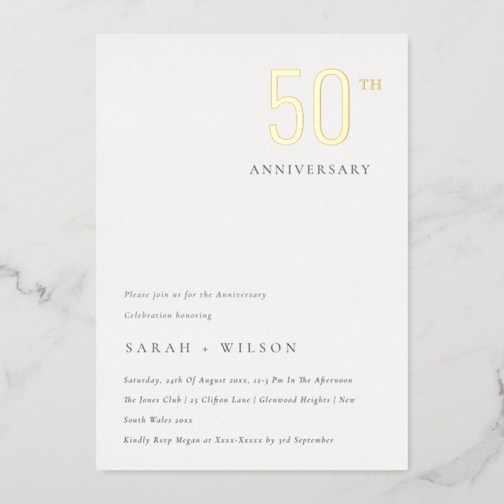 Elegant Minimal Bold Gold Any Year Anniversary Foil Invitation | Zazzle