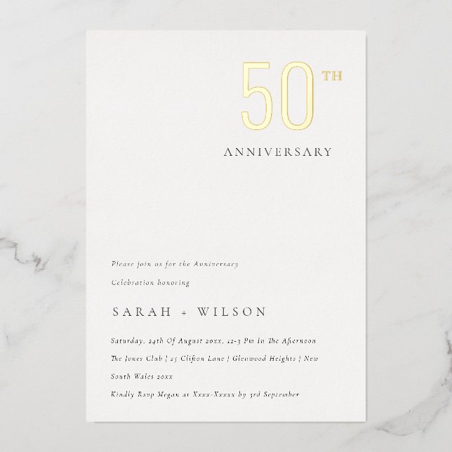 Elegant Minimal Bold Gold Any Year Anniversary Foil Invitation (Front)