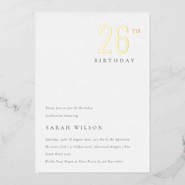 Elegant Minimal Bold Gold Foil Any Age Birthday Foil Invitation (Front)