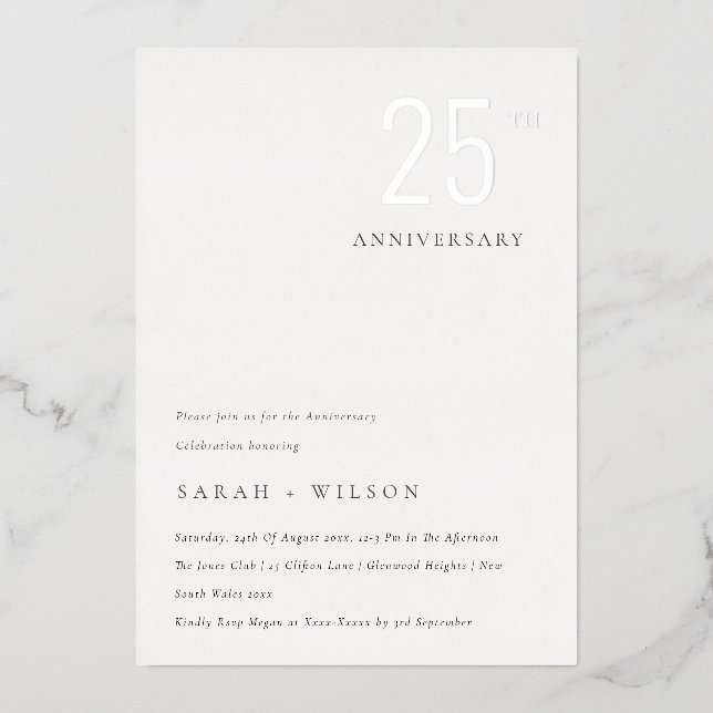 Elegant Minimal Bold Silver Any Year Anniversary Foil Invitation (Front)