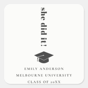 Elegant Minimal Bold Typography Graduation Cap Square Sticker