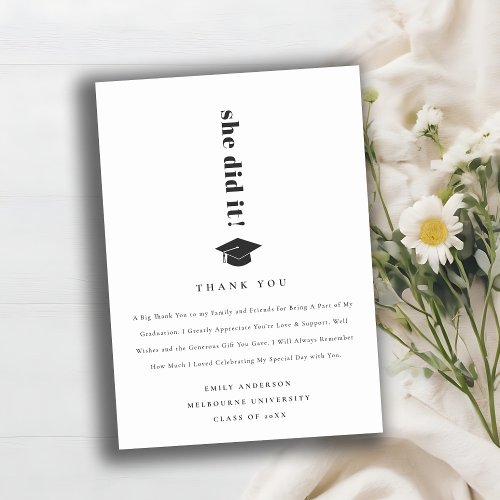 Elegant Minimal Bold Typography Graduation Cap Thank You Card