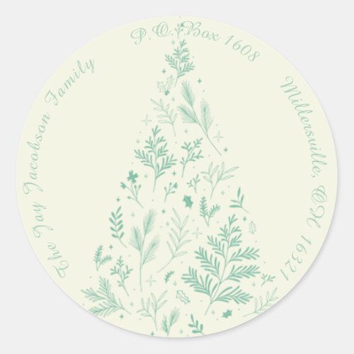 Elegant Minimal Botanical Christmas Return Address Classic Round Sticker