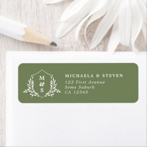 Elegant Minimal Botanical Monogram Wedding Address Label