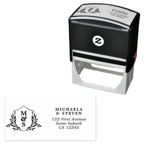 Elegant Minimal Botanical Monogram Wedding Address Self_inking Stamp