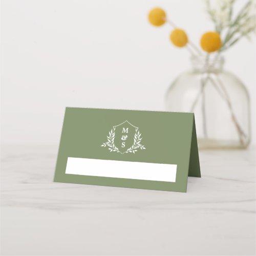 Elegant Minimal Botanical Monogram Wedding Place Card