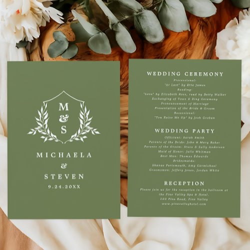 Elegant Minimal Botanical Monogram Wedding Program