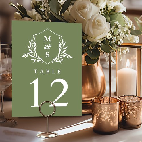 Elegant Minimal Botanical Monogram Wedding Table Number