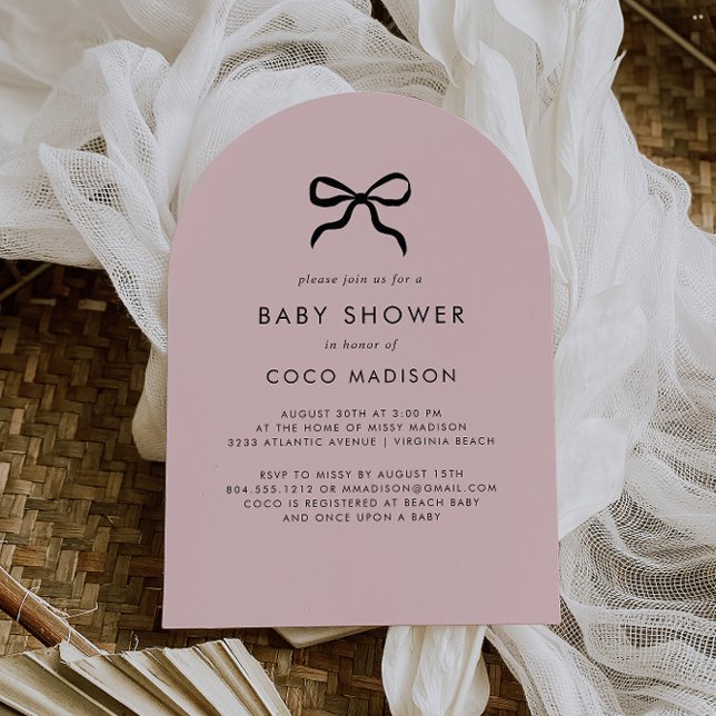 Elegant Minimal Bow Baby Shower Arch Invitation (Modern Minimalist Blush Pink Baby Shower Invitation)