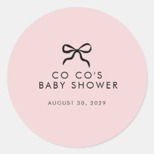 Elegant Minimal Bow Baby Shower  Classic Round Sticker